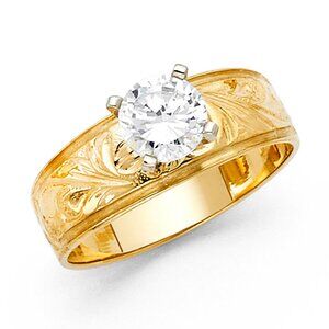 Solid 14K Yellow gold 1 ct round cut high quality CZ Engagement Ring size 7